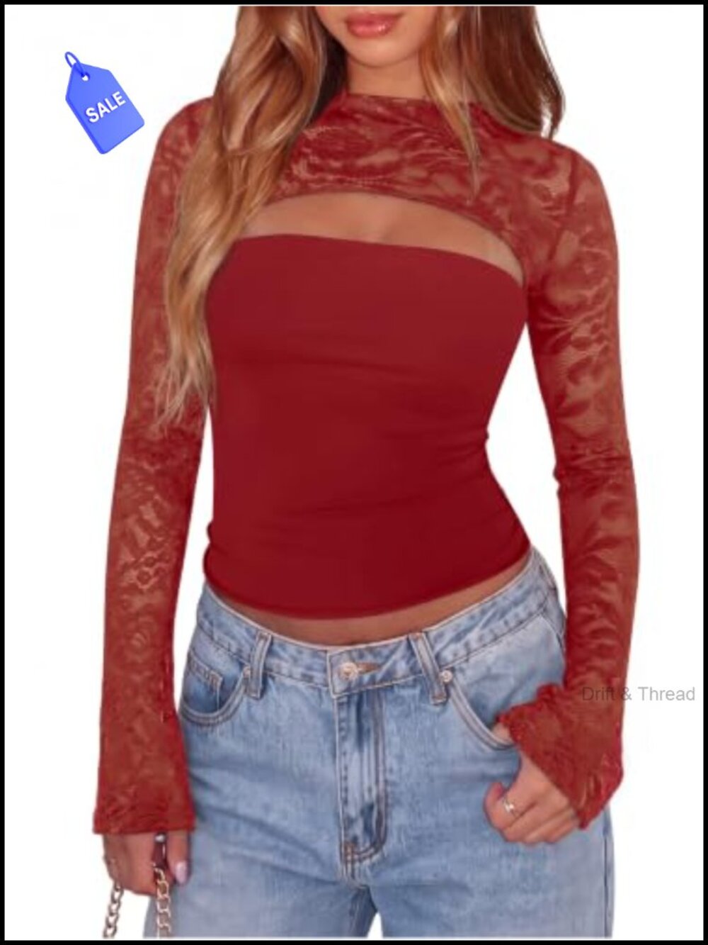 Lace Long Sleeve Going Out Top Sexy Cutout Y2K Crop Shirt